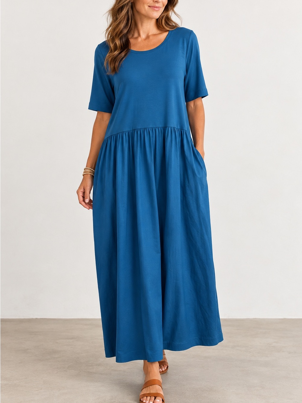 Chico’s Scandi Blue Mixed Media Cotton Maxi Dress Size 4 XXL NWT